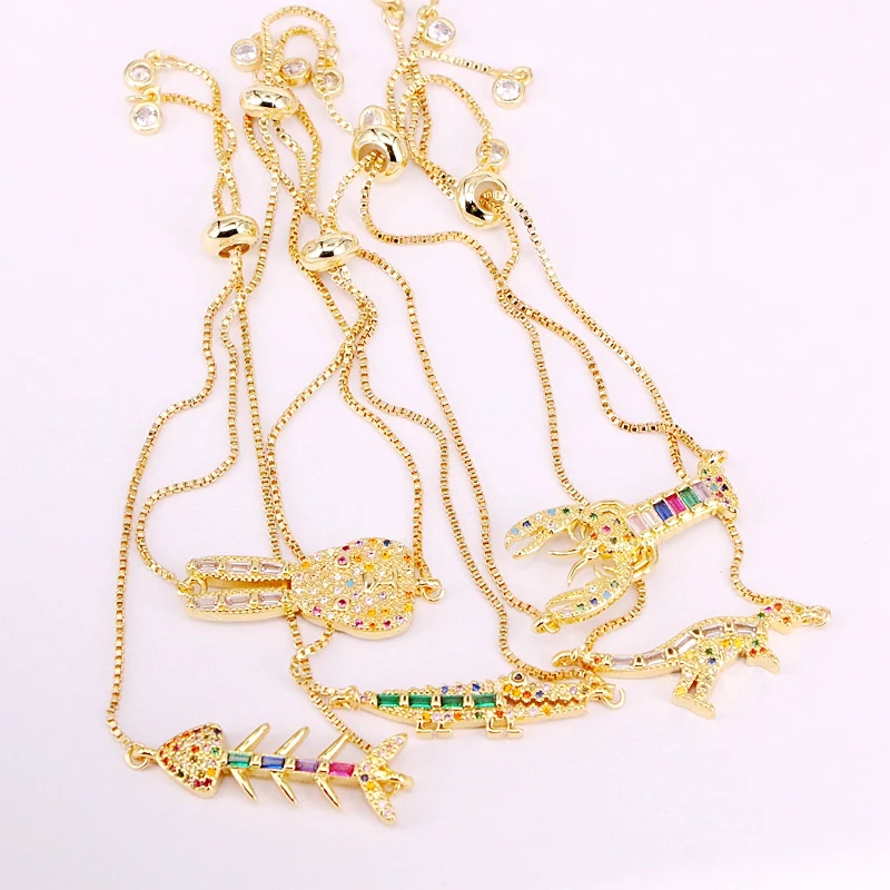 

6PCS, Rainbow Colorful Zirconia Micro Pave Crystal Animal Connector Bracelets Elegant Jewelry Gifts