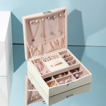 

Put Ring Necklace Earrings Storage Box Can Glasses Watch Display Box Jewelry Organizer PU Leather Double Jewelry Storage Box new