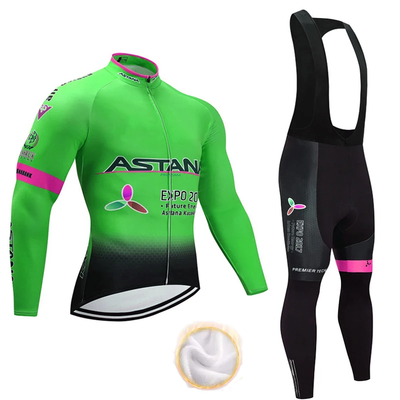 Зима 2020 теплая флисовая Мужская и женская велосипедная футболка Astana Ropa Ciclismo
