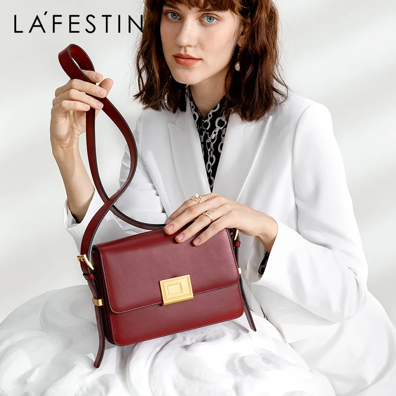 

LAFESTIN 2019 new fashion wide shoulder strap shoulder bag organ messenger small square bag workplace commuter handbag women