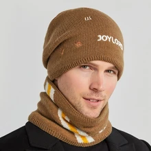 2Pcs Winter Hats For Men Beanie Fluff Scarf Knit Hat Set Boys Fashion Windproof Bonnet Outdoor Warmer Cap Gorro Male Casual Caps