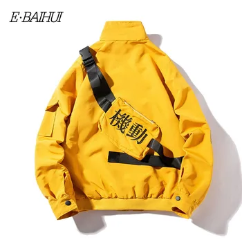 

E-BAIHUI Hip Hop Jacket Patchwork Zipper Multi Pockets Jacket Satchel Harajuku HongKong Style Streetwear Vintage Track Jacket P7