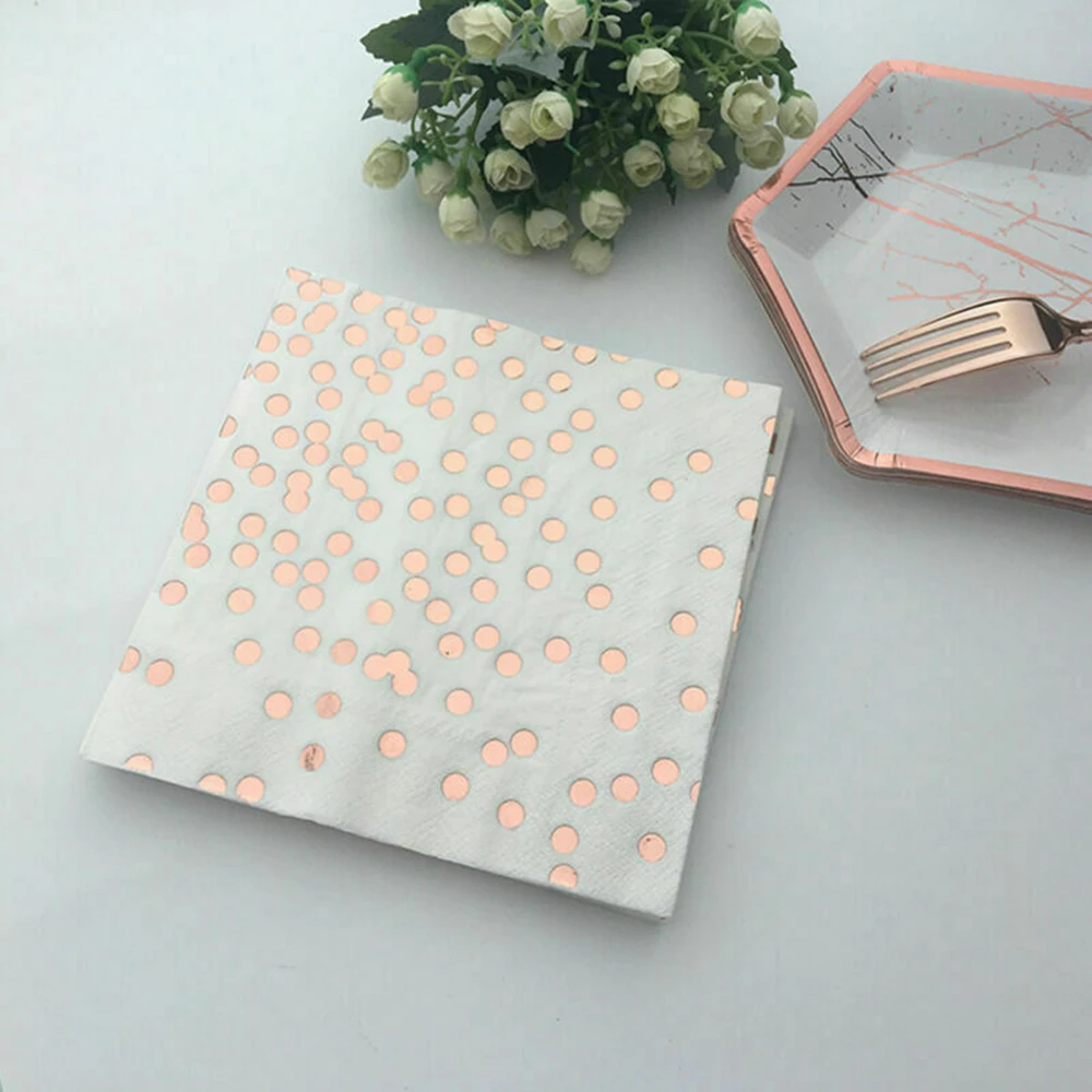 

20/50 pcs Rose Gold Foil Dot Tissue Paper Napkin For Gender Reveal Boy Girl Party Decoration Napkins 33 * 33cm