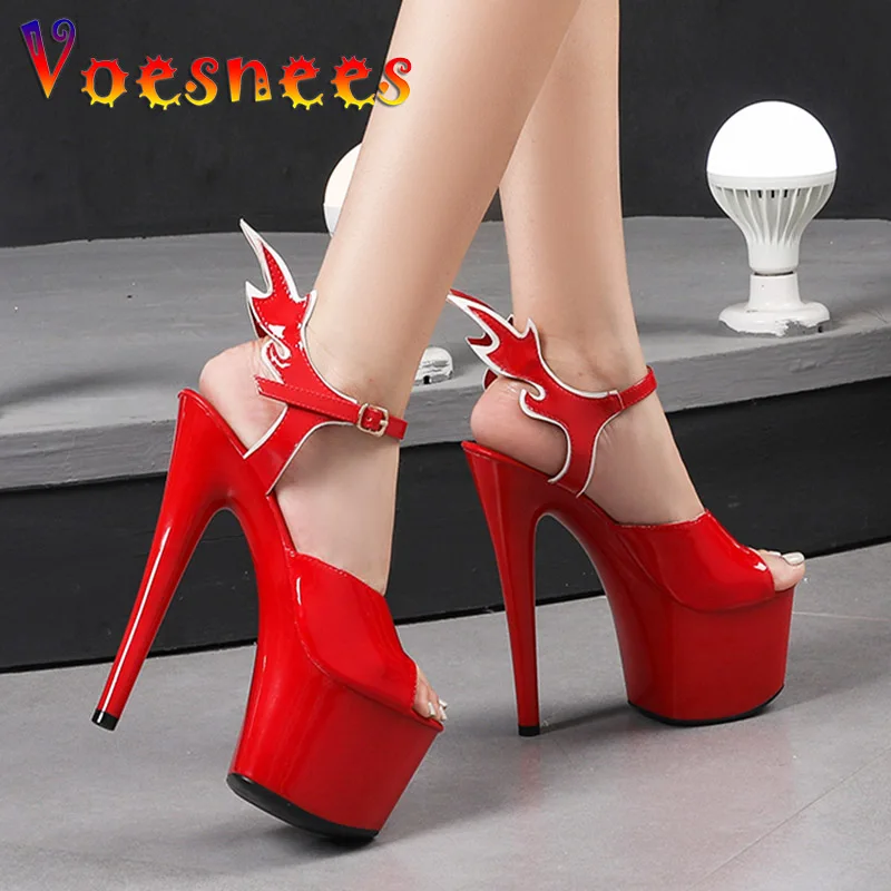 

Женские босоножки на платформе 17 см, сандалии-гладиаторы на очень высоком каблуке, с эффектом пламени, обувь для стриптиза, 2022