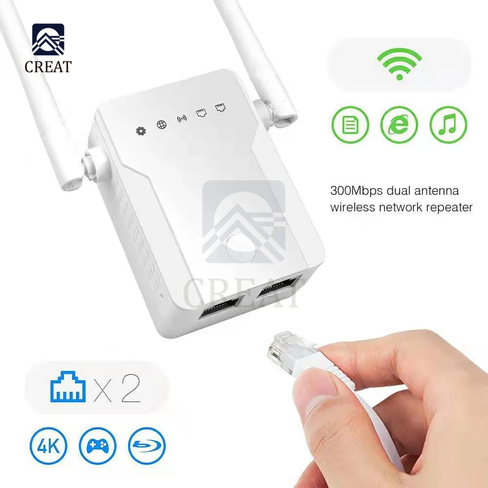 2.4G Wireless WiFi Repeater Dual Band 300Mbps Signal Amplifier Booster 2 Antennas Range Extender Wlan LAN Port Router | Электронные