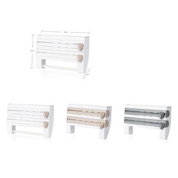 

Wall Mounted Roll Dispenser Kitchen Fresh Keeping Film Storage Rack with Belt Cutter LXY9