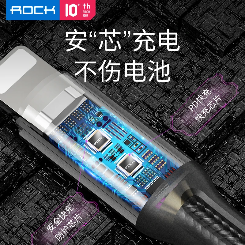 USB кабель ROCK type-C для освещения для iphone 8 Plus X XR Xs Max iPad 3A PD Быстрая зарядка type C до 8-контактный кабель USB C для синхронизации iOS