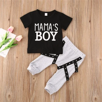 

2020 Fashion Toddler Infant Baby Boys Summer Clothes Sets Mamas Boy Short Sleeve Pullover T Shirts Tops+Pants 2pcs