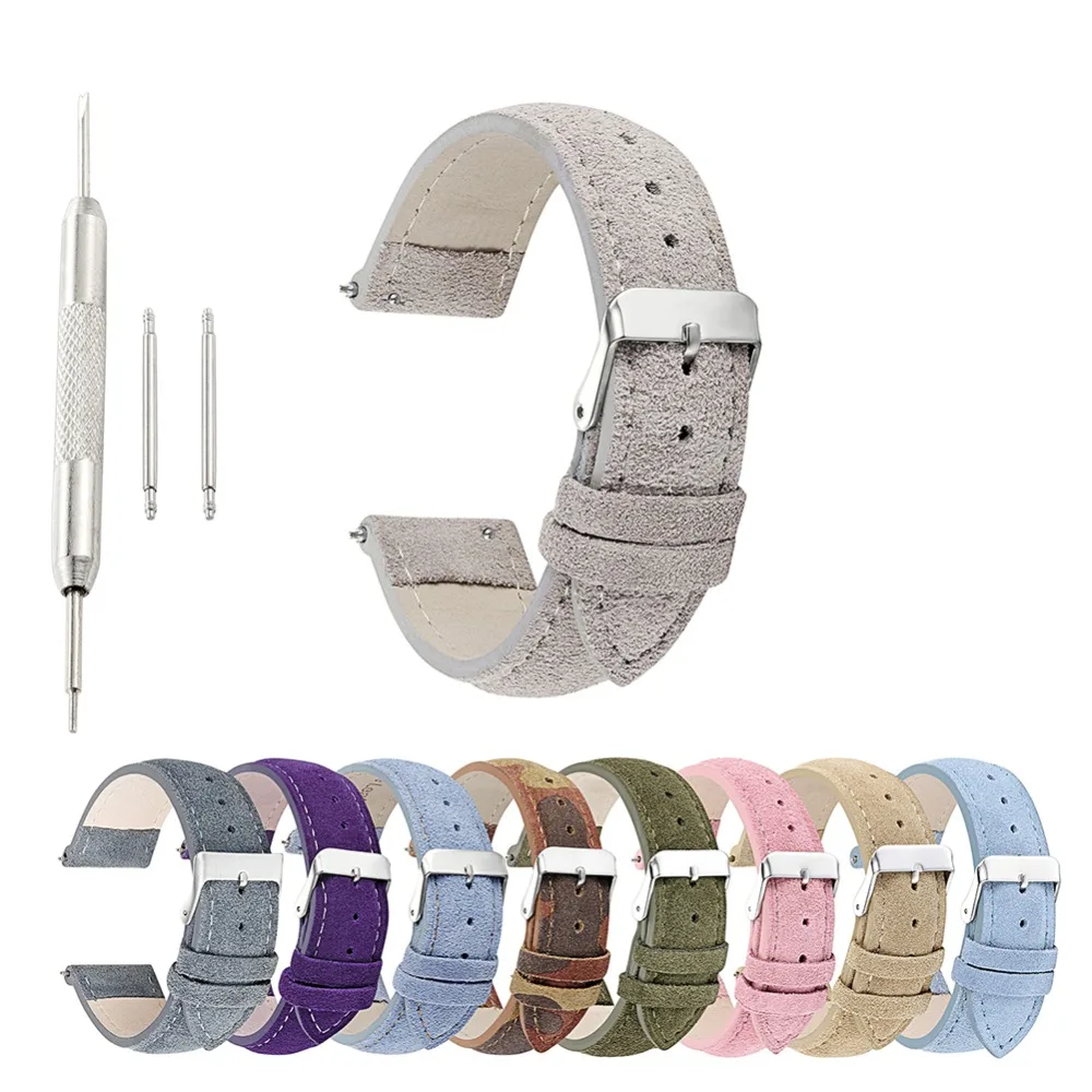 

Onthelevel Watch Band Genuine Suede Leather straps 18mm 20mm 22mm 24mm Woman Watch Accessories Gray Blue Pink Green Watchbands