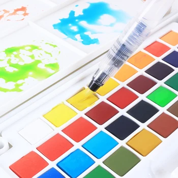 

Portable Solid Pigment Watercolor Paint Set Watercolor Palette Brush Pen Sponge Kit for Beginner, 12/18/24/36Colors