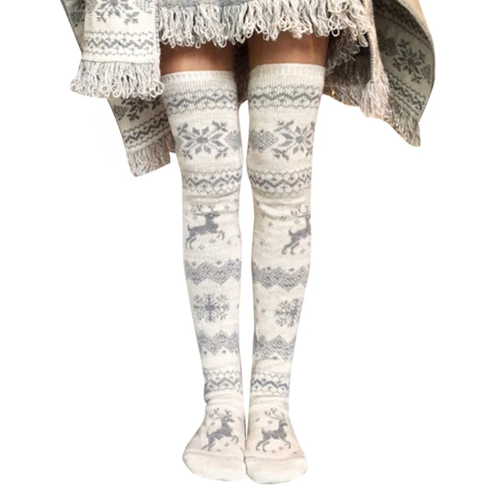 New Hot Women Christmas Knitted Stockings Thickened Thigh High Over Knee Long Snowflakes Elk Pattern Socks YAA99 | Женская одежда