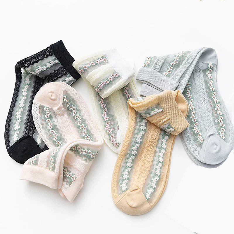 

1pair Women's Spring Summer Glass Short Socks Fashion Transparent Ankle Korea Style Low Boat Socks
