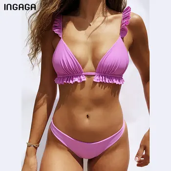 

INGAGA Ruffle Bikini Mujer Swimsuits 2020 Sexy Swimwear Women Solid Biquini Bathers Summer Beach Wear New Push Up Bathing Suit