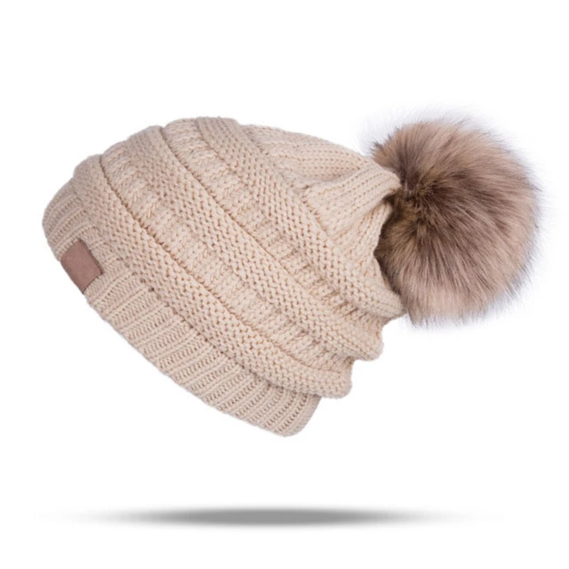 WZCX Одноцветный, в полосочку помпон теплая шапка обжимной модный утолщенный Повседневный вязаный головной убор женская зимняя шапка - Цвет: 06