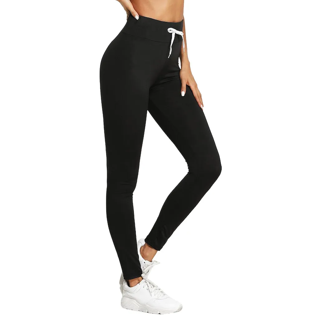 Yoga штаны для Для женщин модная эластичная кулиска на талии Для женщин леггинсы брюки yoga спортивные узкие брюки Pantalon de yoga