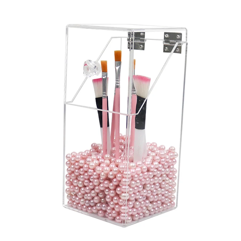 

New Brush Accessory Organizer Box with Cover Acrylic Beads Makeup Organizer Cosmetic Holder Makeup Tools Storage Box