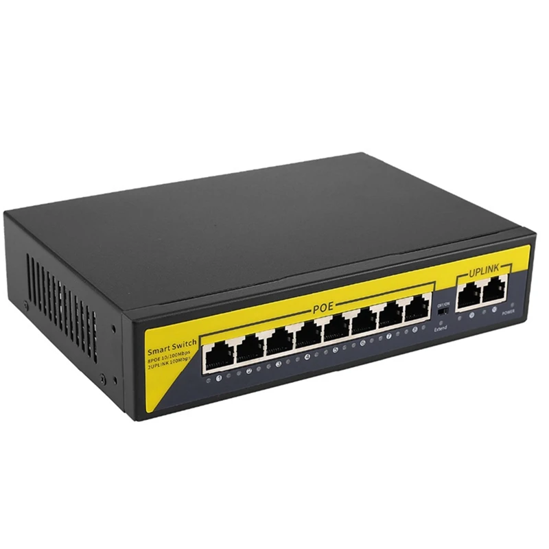10-портовый переключатель 8POE и 2 Uplink 802.3Af/At 120 Вт встроенное питание Vlan до 250 м