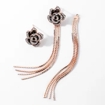 

Rose shape tassel long eardrop a earrings two ways to wear female fashion elegant S925 pin new party contracted earrings