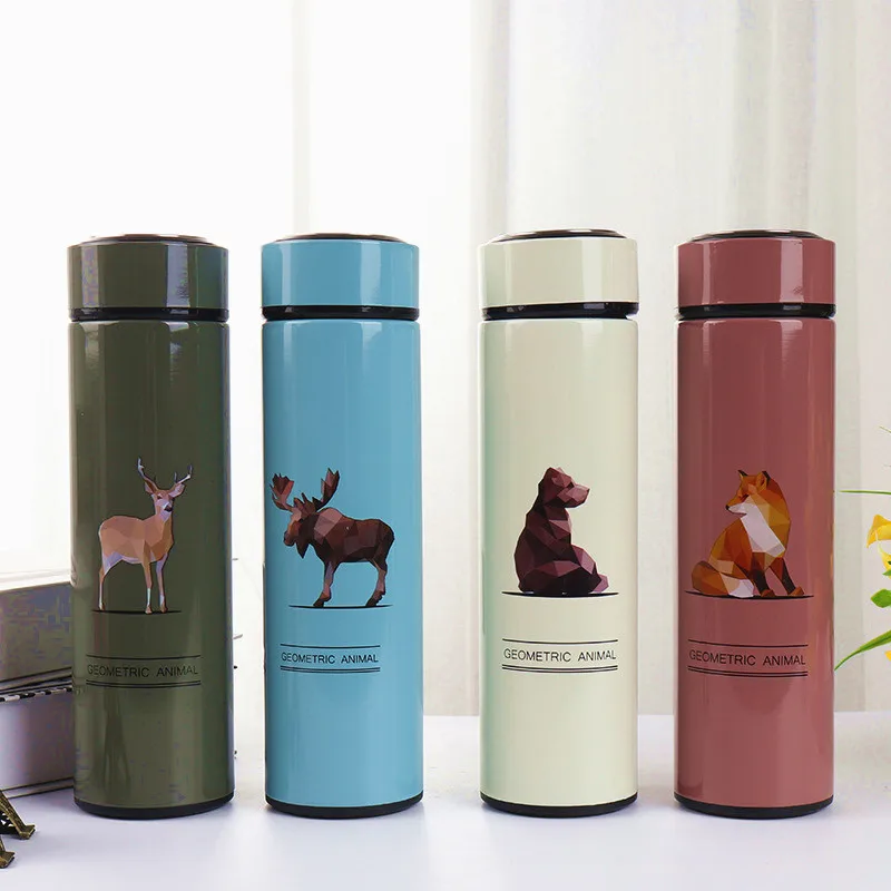 

480ml Portable Double Stainless Steel Thermos Mug With Filter Animal Pattern Travel Thermal Bottle Vacuum Flask For Gifts