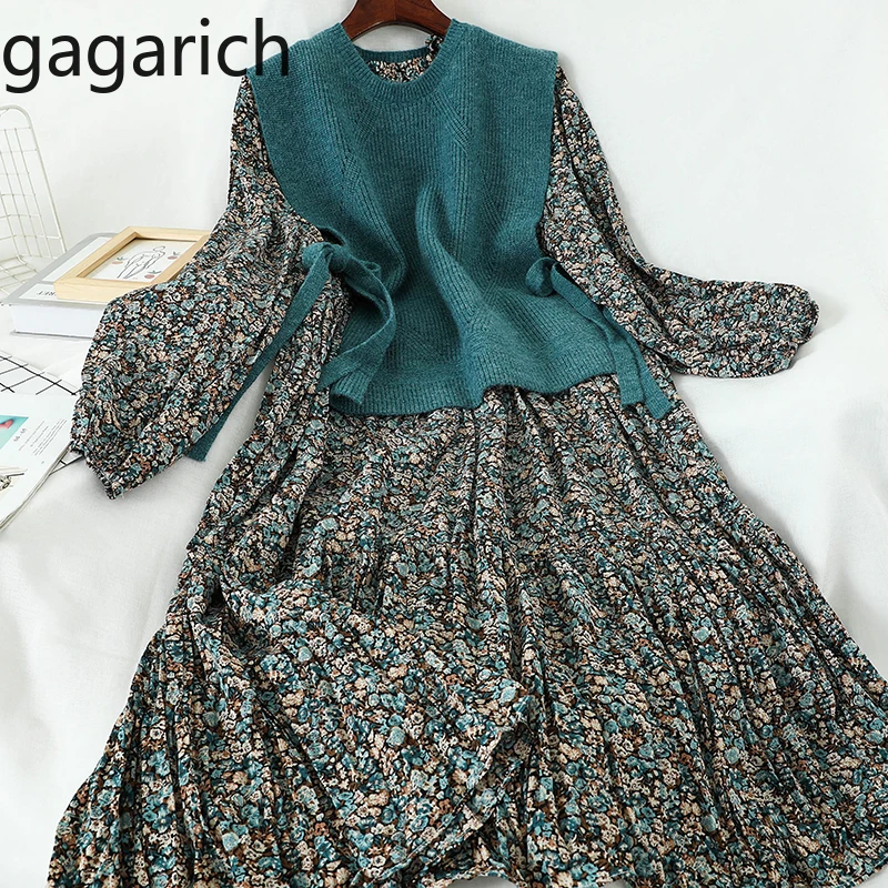 Gagarich женское платье комплект из 2 частей Дамы Полный плиссированные цветочные