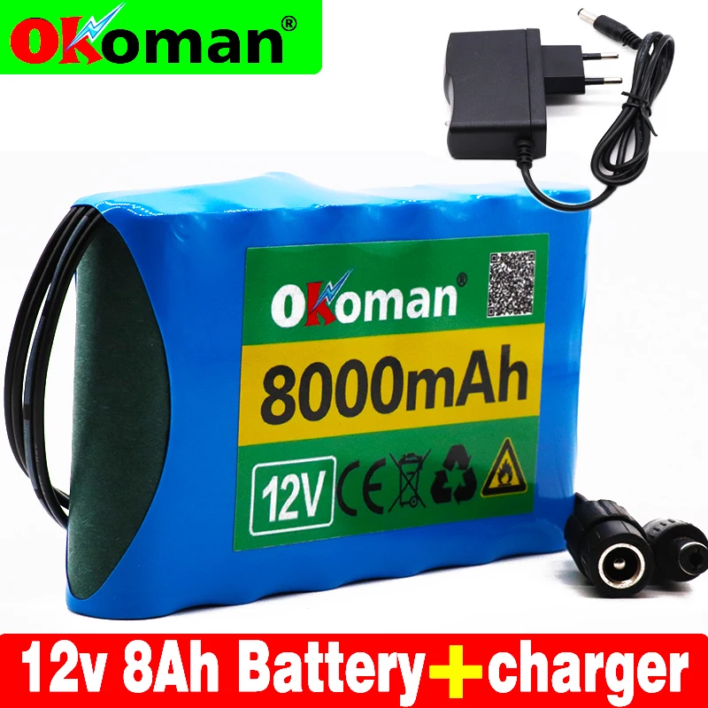 

8Ah Portable Super 18650 Rechargeable Lithium Ion battery pack capacity DC 12V 8000mAh CCTV Cam Monitor + 12.6V EU US charger