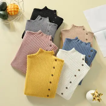

asual knitted Sweater women Turtleneck Sweaters Button Turtle Neck Sweater Women Solid Color Long Sleeve Slim Knitted Pullover