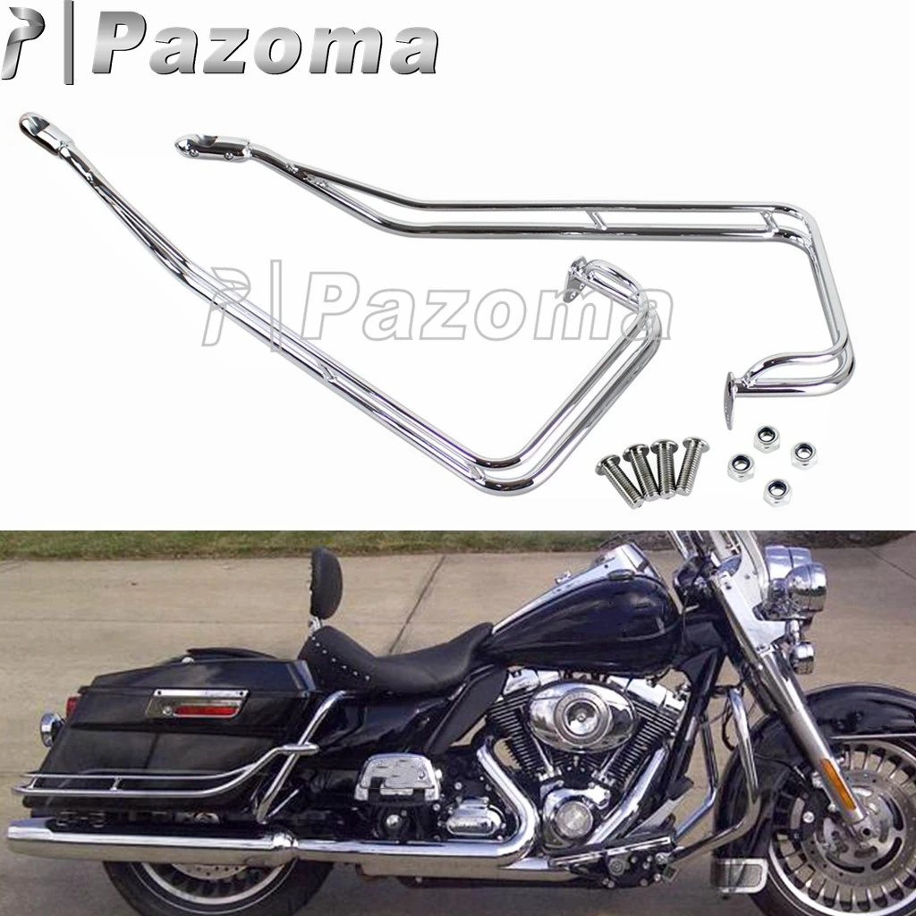 Chrome Motorcycle Steel Twin Saddle Saddlebag Guard Rail Bar Protector