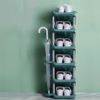 

Nordic Shoe Rack With Umbrella Holder 12 Grids Multi-layer Assembled Cabinet Home Shoe Stand Dormitory Shelf Organizer Holder