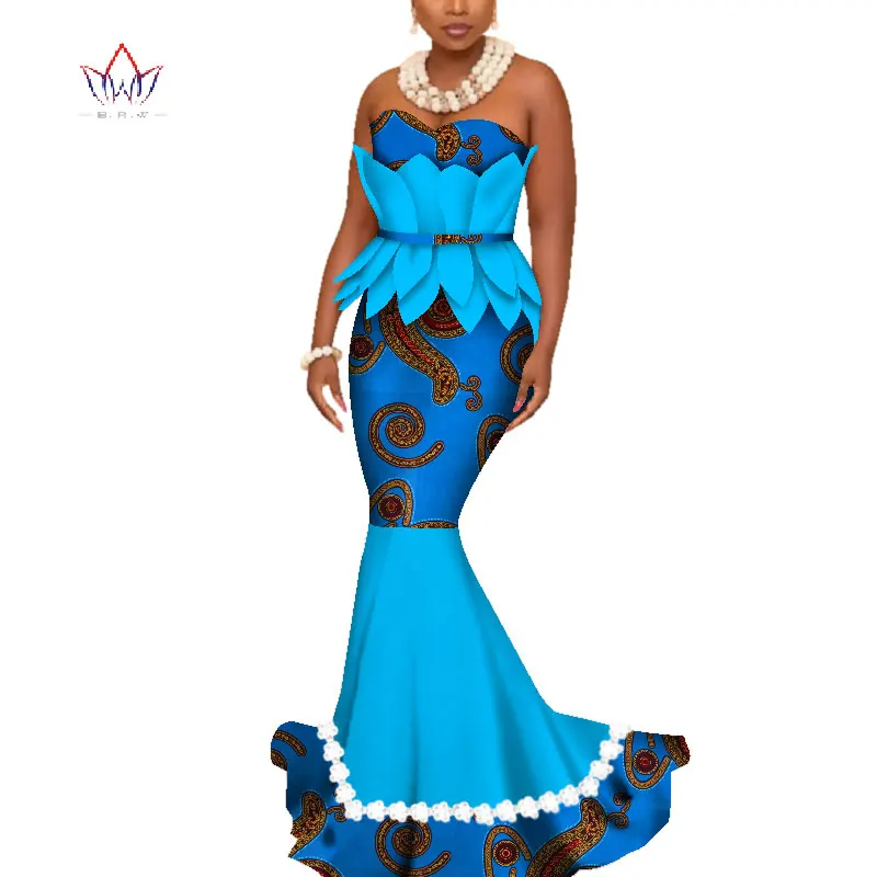 Африканские платья для женщин Bazin Riche с принтом вечерние длинные платья Дашики африканская одежда кружевные платья с оборками WY3949