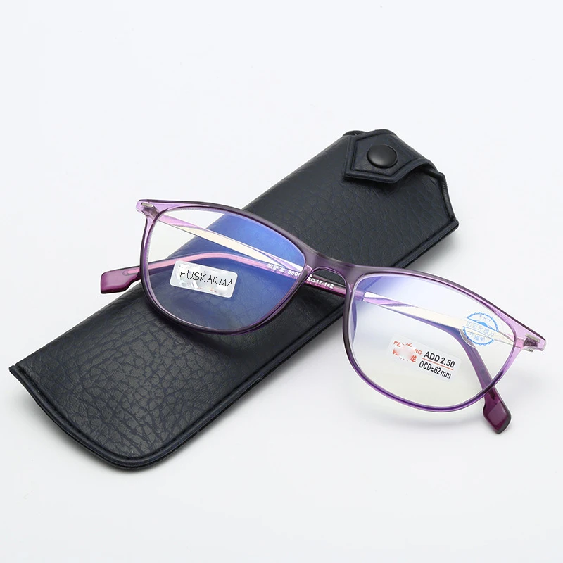 Новинка, женские очки для чтения из прозрачной смолы, Анти-усталость, TR90, анти-синий светильник, Пресбиопия, очки по рецепту, женские фиолетовые очки