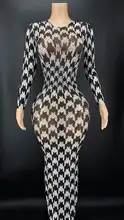 

Flashing Plaid Crystals Stones Sexy Long Dress Evening Birthday Celebrate Stretch Dance Long Sleeve Dress Singer Performance