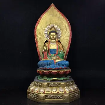 

Home Decor 13" Collection Old Bronze Painted Guanyin Bodhisattva Buddhism Avalokitesvara Amitabha statue