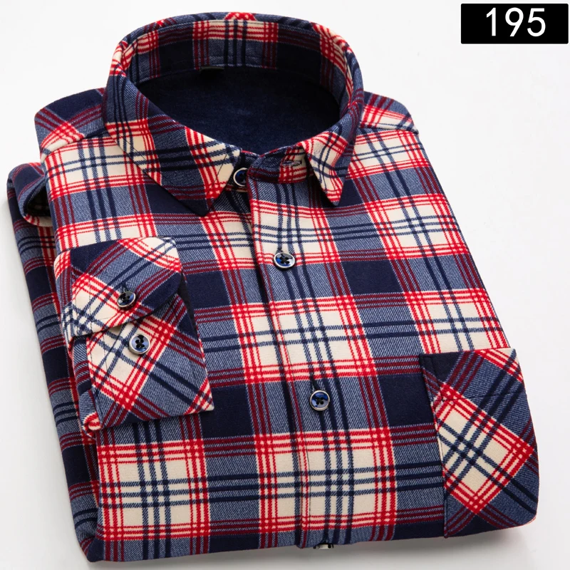 Рубашка мужская зимняя плюс бархатная теплая флисовая рубашка с длинными рукавами клетчатая Повседневная рубашка большого размера свободная Мужская рубашка - Цвет: Коричневый
