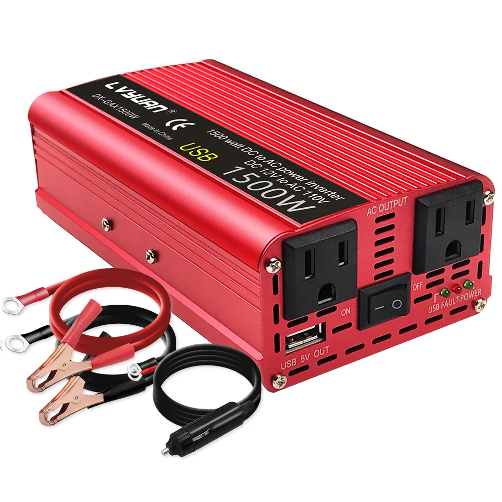 1500W/2000W DC 12V to AC 100V 110V Car Power Inverter Voltage Converter US Socket Car Cigarette Lighter Plug Auto Accessories Vehicle Inverter Car Converter Inverter Car Inverter Car Power Converter Power Inverter