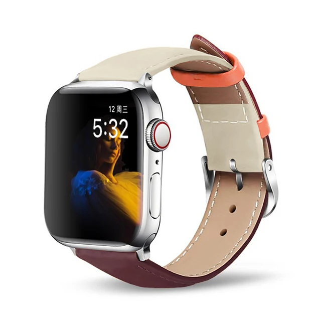 Wine red white Ремешок для apple watch ремешок 44 мм 40 мм apple watch 5 4 3 2 1 классический кожаный браслет correa ремешок для часов iwatch ремешок 42 мм 38 мм - Цвет ремешка: Wine red white