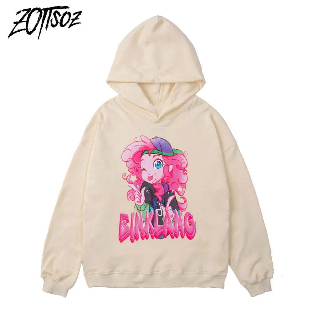 

ZOTTSOZ Hoodies Sweatwear Women Hip Hop Gothic Casual Harajuku Cartoon Anime Beautiful Girl Print Hooded Sweatshirts Pullover