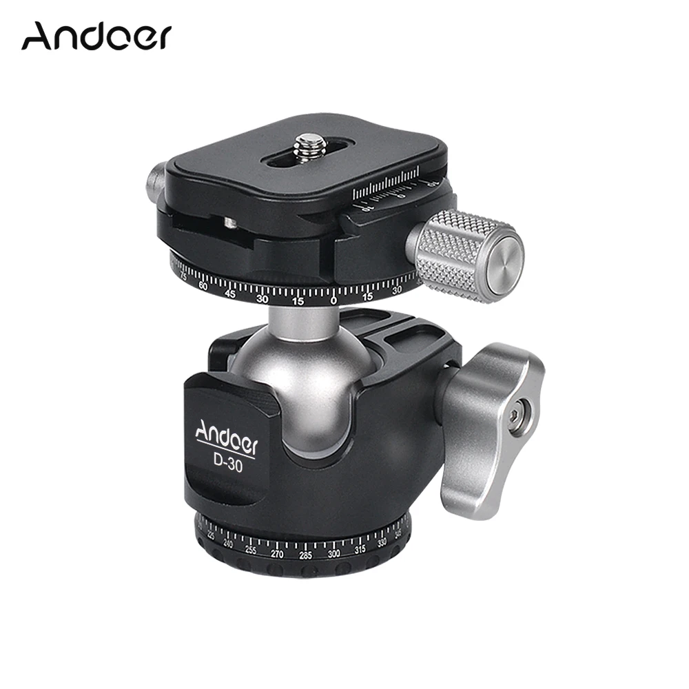 

Andoer D-30 Professional Double Panoramic Head CNC Machining Aluminum Alloy Tripod Monopod Ball Head for Canon Nikon Sony DSLR