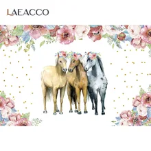 

Laeacco Watercolor Spring Flowers Wreath Vivid Horse Party Home Decor Poster Photographic Backdrop Photo Background Photo Studio