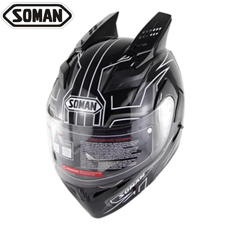 Мотоциклетный rcycle шлем персонализированный kask casco moto двойной шлем в форме черепа с рогами флип-ап Capacetes Street moto cross full face - Цвет: black white