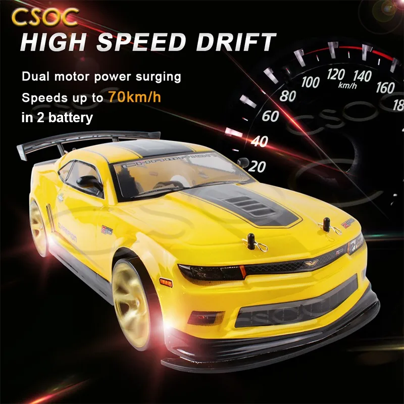 CSOC RC Drift Cars 45-70km/H 1/10 Remote Control Racing Toy One-click Acceleration in Double Battery Big Off-road 4WD for Adults