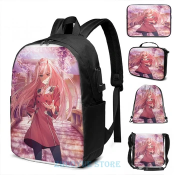 

Zero Two - Darling in the Franxx - Strelizia(3) USB Charge Backpack men School bags Women bag Travel laptop bag