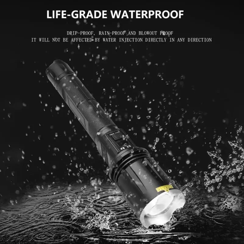 

MTG2 LED Torch 4 Modes Power Display Flashlight Glare Lamp for Outdoor Adventure Copper Tungsten Tail Broken Window Hammer