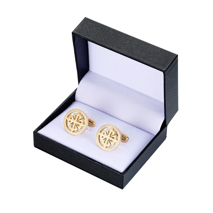Herren-Manschettenknöpfe aus 18 Karat vergoldetem Edelstahl mit runden Kreuzfahrern für Lepton-Männer, Geschenk für Hochzeit, Bräutigam, Business-Manschettenknopf Gemelos – Detail 6
