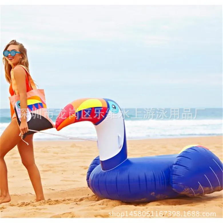 

Guangdong Water Inflatable Floating Row Thick Environmentally Friendly PVC Water Cartoon Swimming Tube Riding Small Blue Toucan