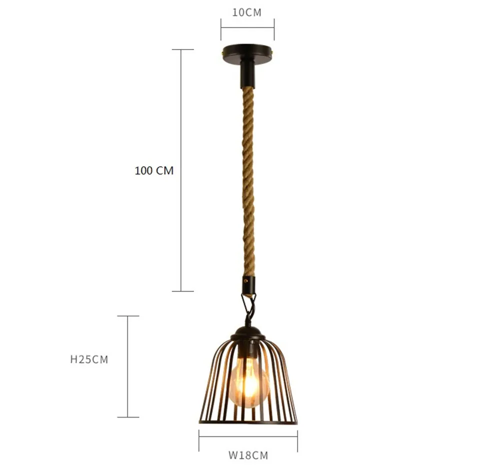 Nordic Design LED Pendant Lamp Loft Decor Edison Industrial Vintage Hemp Rope Iron Hanging Light Dining Room Home Lighting (4)