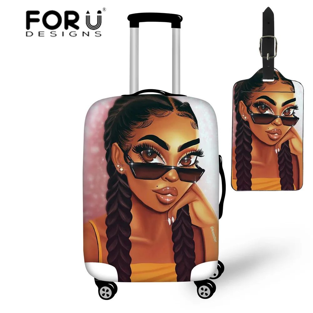 FORUDESIGNS/черная косметичка для девочек в африканском стиле, чехлы для чемоданов, защитный женский эластичный чехол для чемодана 18-30 дюймов - Цвет: YQ3715Set