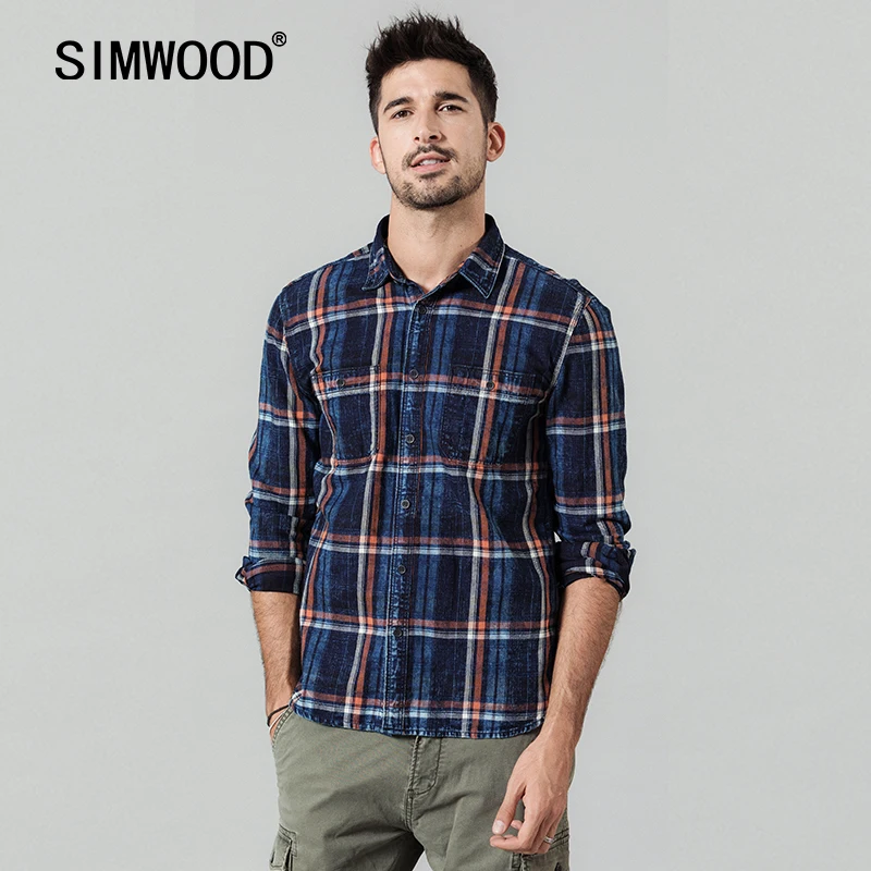 SIMWOOD 2021 Spring New Vintage Denim Shirts Men Plaid Vintage Indigo  Washed Plus Size High Quaity 100% Cotton Shirt 190422|Casual Shirts| -  AliExpress