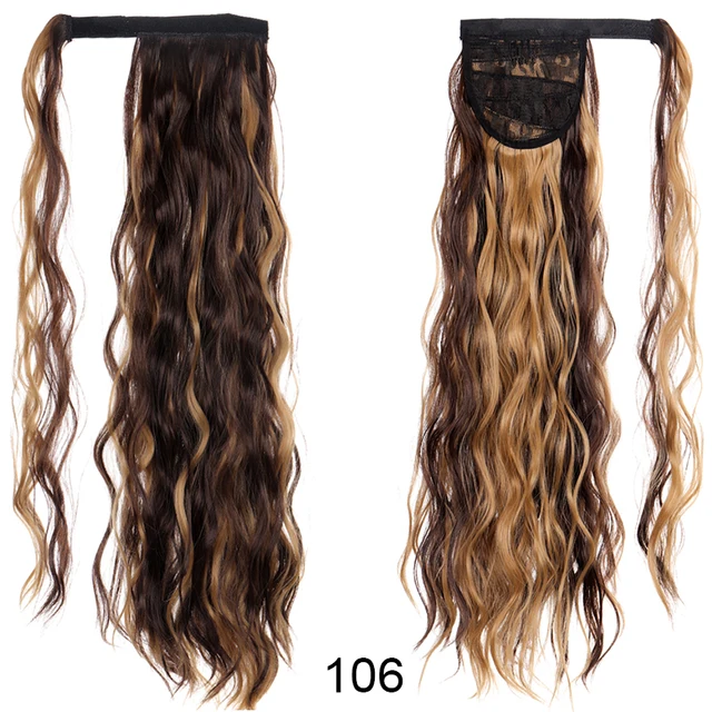 DIANQI Synthetic Corn Wavy Long Curly Ponytail Hairpiece Wrap on Clip Hair Extensions Black Pony Hair 106