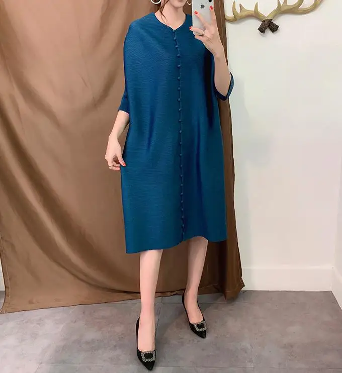 Miyake Плиссированное Платье Новые Осенние однобортные Длинные платья
