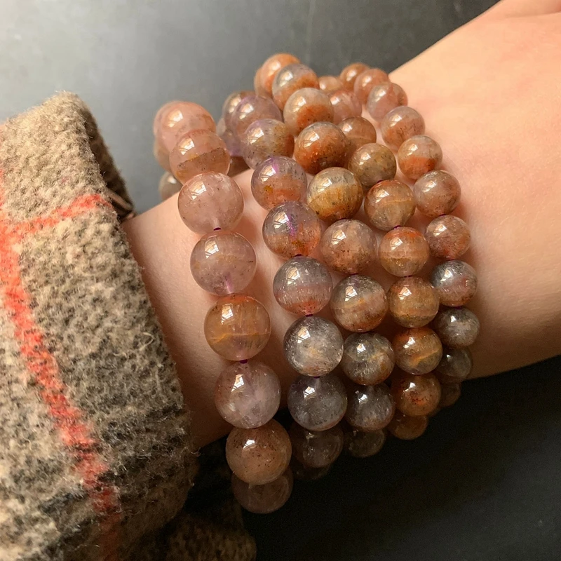 Auralite 23 браслет круглые бусины коричневый фиолетовый кристалл целебная энергия камень браслеты Auralite 23 Кристалл Naturelle подлинный